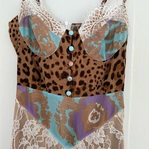Leopard Print Lace Trim slip dress